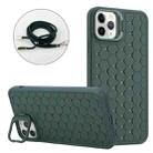 For iPhone 11 Pro Honeycomb Radiating Holder TPU Phone Case with Lanyard(Green) - 1