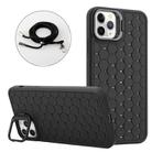 For iPhone 16 Pro Max Honeycomb Radiating Holder TPU Phone Case with Lanyard(Black) - 1