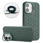 For iPhone 16 Plus Honeycomb Radiating Holder TPU Phone Case with Lanyard(Green) - 1