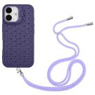 For iPhone 16 Plus Honeycomb Radiating Holder TPU Phone Case with Lanyard(Purple) - 3