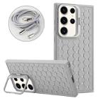 For Samsung Galaxy S24 Ultra 5G Honeycomb Radiating Holder TPU Phone Case with Lanyard(Grey) - 1