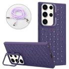 For Samsung Galaxy S24 Ultra 5G Honeycomb Radiating Holder TPU Phone Case with Lanyard(Purple) - 1