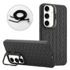 For Samsung Galaxy S24 5G Honeycomb Radiating Holder TPU Phone Case with Lanyard(Black) - 1