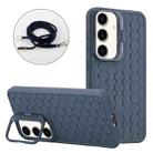 For Samsung Galaxy S24 5G Honeycomb Radiating Holder TPU Phone Case with Lanyard(Blue) - 1