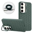 For Samsung Galaxy A25 5G Honeycomb Radiating Holder TPU Phone Case with Lanyard(Green) - 1