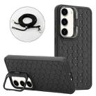 For Samsung Galaxy S23 5G Honeycomb Radiating Holder TPU Phone Case with Lanyard(Black) - 1