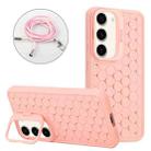 For Samsung Galaxy S23 5G Honeycomb Radiating Holder TPU Phone Case with Lanyard(Pink) - 1
