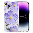 For iPhone 15 Colorful Painting Pattern TPU Phone Case(Purple Flowers) - 1