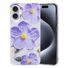For iPhone 16 Colorful Painting Pattern TPU Phone Case(Purple Flowers) - 1