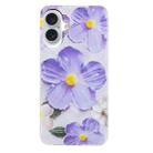 For iPhone 16 Colorful Painting Pattern TPU Phone Case(Purple Flowers) - 3