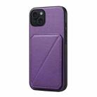 For iPhone 15 Plus D04 Calf Texture Dual Card Slot Holder Phone Case(Purple) - 1