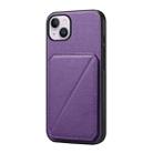 For iPhone 14 Plus D04 Calf Texture Dual Card Slot Holder Phone Case(Purple) - 1