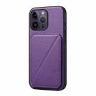 For iPhone 14 Pro Max D04 Calf Texture Dual Card Slot Holder Phone Case(Purple) - 1