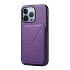 For iPhone 13 Pro D04 Calf Texture Dual Card Slot Holder Phone Case(Purple) - 1