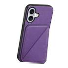 For iPhone 16 D04 Calf Texture Dual Card Slot Holder Phone Case(Purple) - 3