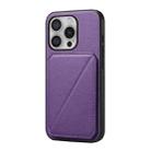 For iPhone 16 Pro Max D04 Calf Texture Dual Card Slot Holder Phone Case(Purple) - 1