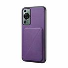 For Huawei P60 / P60 Pro D04 Calf Texture Dual Card Slot Holder Phone Case(Purple) - 1