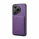 For Huawei Pura 80 Ultra 5G D04 Calf Texture Dual Card Slot Holder Phone Case(Purple) - 1