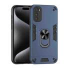 For Motorola Moto E32 Shockproof Metal Ring Holder Phone Case(Blue) - 1