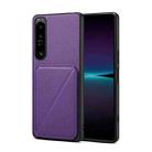 For Sony Xperia 1 IV D04 Calf Texture Dual Card Slot Holder Phone Case(Purple) - 1