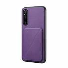 For Sony Xperia 1 V D04 Calf Texture Dual Card Slot Holder Phone Case(Purple) - 1