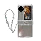 For OPPO Find N3 Flip Skin Feel PC Feather Gauze Glitter Paper Camellia Phone Case with Bracelet(Transparent) - 1