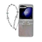 For Samsung Galaxy Z Flip5 5G Skin Feel PC Feather Gauze Glitter Paper Camellia Phone Case with Bracelet(Transparent) - 1