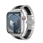 For Apple Watch SE 2023 44mm Three-bead Butterfly Buckle Metal Watch Band(Silver Black) - 1