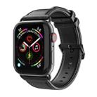 For Apple Watch SE 2023 44mm DUX DUCIS Business Genuine Leather Watch Strap(Black) - 1