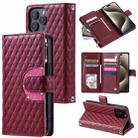 For iPhone 15 Pro Glitter Lattice Zipper Wallet Leather Phone Case(Wine Red) - 1