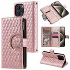 For iPhone 15 Pro Glitter Lattice Zipper Wallet Leather Phone Case(Rose Gold) - 1