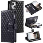 For iPhone 15 Plus Glitter Lattice Zipper Wallet Leather Phone Case(Black) - 1