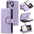 For iPhone 15 Plus Glitter Lattice Zipper Wallet Leather Phone Case(Purple) - 1
