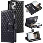 For iPhone 15 Glitter Lattice Zipper Wallet Leather Phone Case(Black) - 1