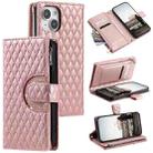 For iPhone 15 Glitter Lattice Zipper Wallet Leather Phone Case(Rose Gold) - 1