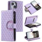 For iPhone 14 Plus Glitter Lattice Zipper Wallet Leather Phone Case(Purple) - 1