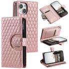 For iPhone 14 Plus Glitter Lattice Zipper Wallet Leather Phone Case(Rose Gold) - 1