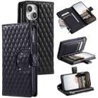 For iPhone 13 Glitter Lattice Zipper Wallet Leather Phone Case(Black) - 1