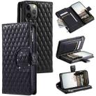 For iPhone 12 / 12 Pro Glitter Lattice Zipper Wallet Leather Phone Case(Black) - 1