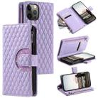 For iPhone 12 / 12 Pro Glitter Lattice Zipper Wallet Leather Phone Case(Purple) - 1