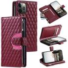 For iPhone 12 Pro Max Glitter Lattice Zipper Wallet Leather Phone Case(Wine Red) - 1