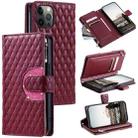 For iPhone 11 Pro Max Glitter Lattice Zipper Wallet Leather Phone Case(Wine Red) - 1