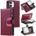 For iPhone 11 Glitter Lattice Zipper Wallet Leather Phone Case(Wine Red) - 1