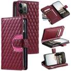 For iPhone 11 Pro Glitter Lattice Zipper Wallet Leather Phone Case(Wine Red) - 1