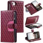 For iPhone 7 / 8 / SE 2022 Glitter Lattice Zipper Wallet Leather Phone Case(Wine Red) - 1