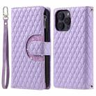 For iPhone 16 Pro Max Glitter Lattice Zipper Wallet Leather Phone Case(Purple) - 3