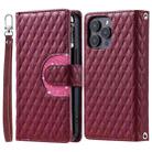 For iPhone 16 Pro Max Glitter Lattice Zipper Wallet Leather Phone Case(Wine Red) - 3