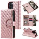 For iPhone 16 Pro Glitter Lattice Zipper Wallet Leather Phone Case(Rose Gold) - 1