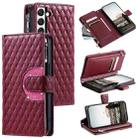 For Samsung Galaxy S22 5G Glitter Lattice Zipper Wallet Leather Phone Case(Wine Red) - 1