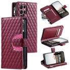 For Samsung Galaxy S22 Ultra 5G Glitter Lattice Zipper Wallet Leather Phone Case(Wine Red) - 1